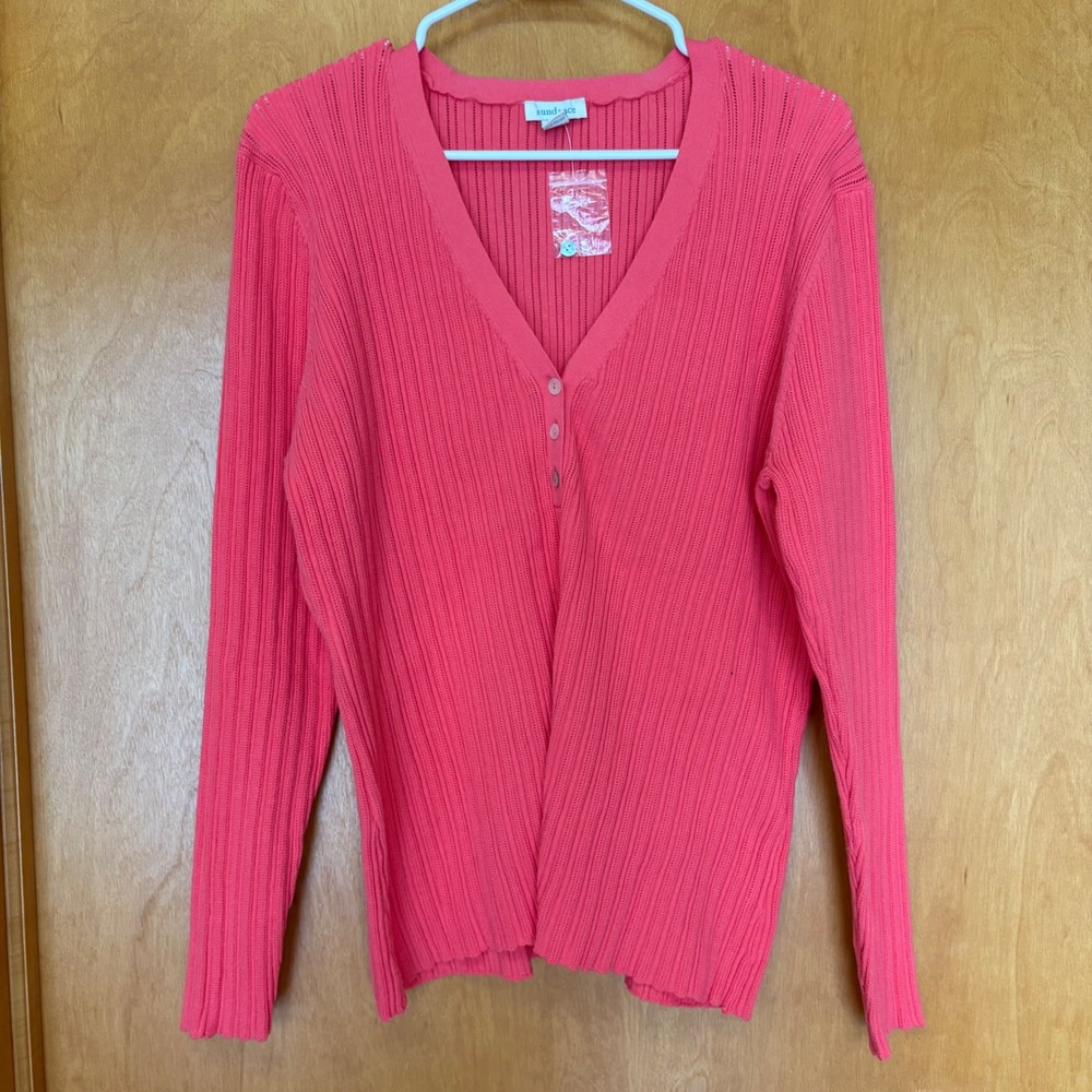 Sundance‎ Coral Ribbed Knit V Neck Button Front henley Sweater XXL